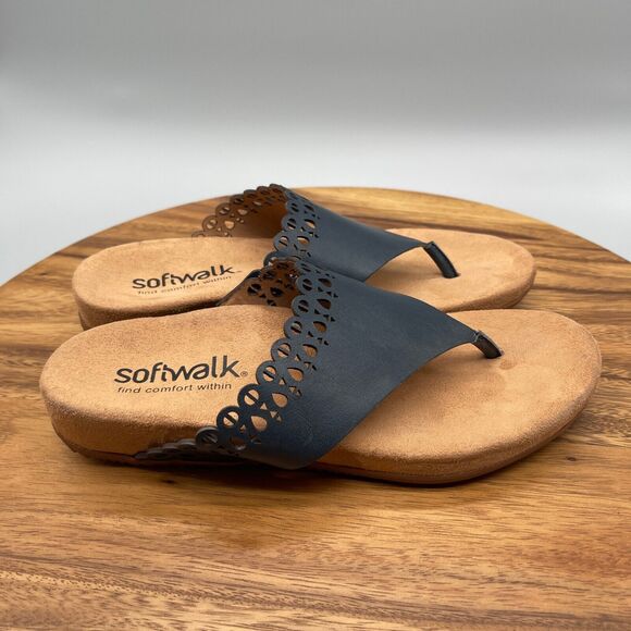 SoftWalk Bethany Sandals Womens 8.5 N Thong Leather Comfort Walking S2203-400 - Picture 1 of 8